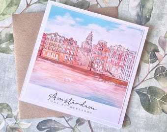 Amsterdam Canal Art Card: Netherlands Cityscape Greeting Card