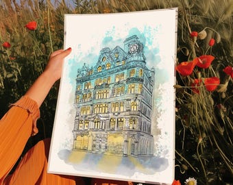 Newcastle Waterstones Art Print: Fun Colorful Geordie Wall Decor