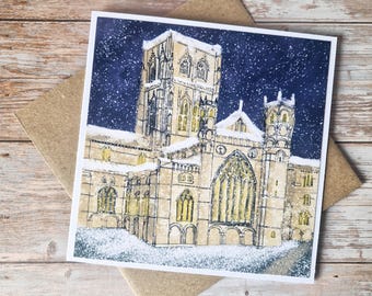Christmas Card of Snowy Durham Cathedral - North East Greetings Card