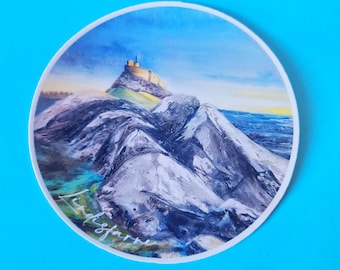 Lindisfarne Sticker | Holy Island Northumberland Vinyl Decal, Coastal Landscape Nature Aesthetic