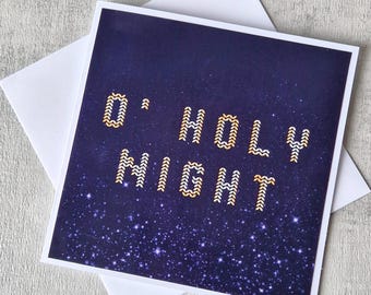 O Holy Night Christmas Card – Traditional Holiday Greeting with Classic Lyrics, Starry Night Design