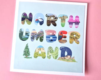Northumberland Greetings Card – Blank Inside, Hand-Painted Landmarks, Travel & Heritage Card, UK Souvenir