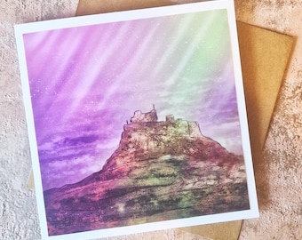 Northern Lights Card: Lindisfarne Castle Art Print