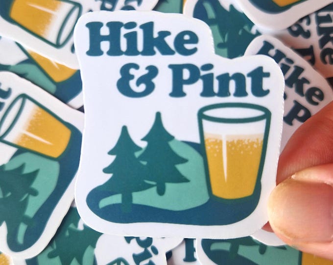 Featured listing image: Hike and Pint Sticker – Waterproof Vinyl Decal for Outdoor Adventures
