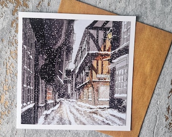 The Shambles York Christmas Card - 6x6 Winter Scene Greeting Card Snowy Northern Yorkshire