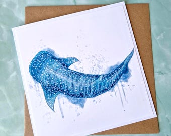 Whale Shark Watercolour Card | Ocean Animal Art Greeting Card | Marine Life Illustration | Coastal Sea Life Painting | 6x6 Card