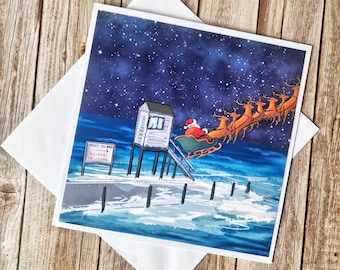 Holy Island Christmas Card | Santa Sleigh, Lindisfarne Causeway