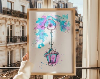 Lantern Splash Watercolour Art Print / Urban Painting / Wall art poster / Home decor