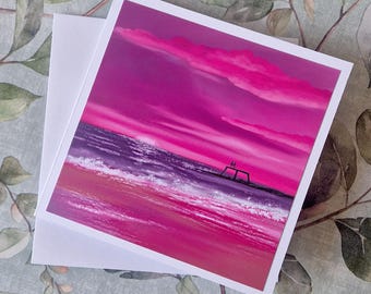 Sunrise at Newbiggin-by-the-sea Beach Card | Northumberland Landscape / art print / north east artwork / Greeting card