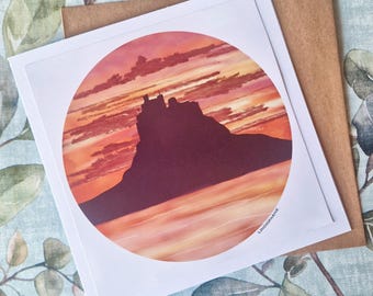 Lindisfarne Sunrise Art Card: Northumberland Coastal Landscape