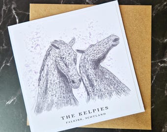 The Kelpies Card | Falkirk Scotland Landmark Art Print Greeting Card | Scottish Myth Horse Gift | 6x6 Handmade Card