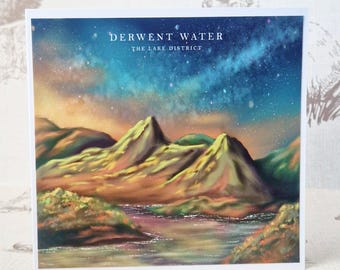 Lake District Greetings Card: Derwent Water Starry Night (6x6)