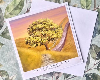 Sycamore Gap Sunset Card: Northumberland Landscape Art