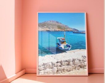 Pserimos Harbour Art Print: Little Greece Travel Poster