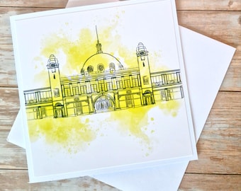 Spanish City Whitley Bay Card | Yellow Watercolour Ink | Coastal Landmark Greeting Card