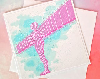 Pink Angel of the North Card | Blaydon Races Lyrics | Quirky Newcastle Art Greeting Card