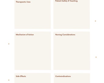 Pharmacology Study Guide Chart Template, Nursing School, Drug Information Organizer