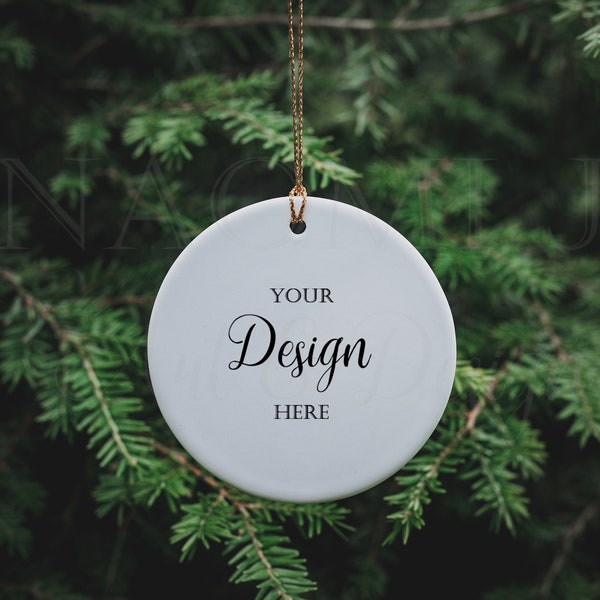 White Porcelain Christmas Ornament Mockup Sublimation Blank Cricut Graphic Design Template Stock Photo