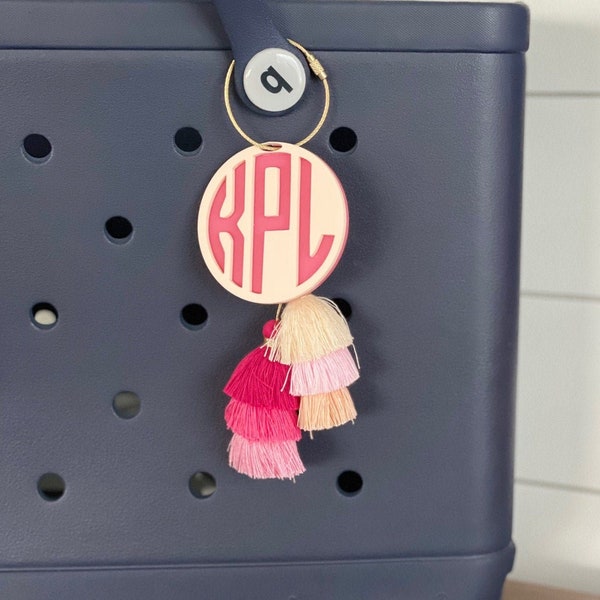 Monogram Bag Charm | Monogram Beach Tote Tag | Pool Bag Charm | Acrylic Monogram Bag Tag | Initial Monogram Keychain | Bogg Bag Charm