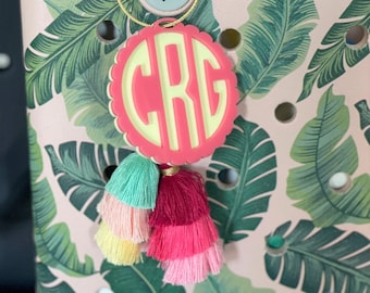 Monogram Bag Charm | Monogram Beach Tote Tag | Pool Bag Charm | Acrylic Monogram Bag Tag | Initial Monogram Keychain | Bogg Bag Charm