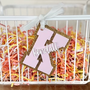 Varsity Letter Easter Basket Name Charm | Varsity Letter Personalized Name Bag Charm | Kids Easter Basket Name Tag | Name On Initial Bag Tag