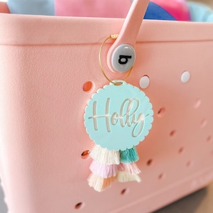 Monogram Bag Charm | Monogram Beach Tote Tag | Pool Bag Charm | Acrylic Monogram Bag Tag | Initial Monogram Keychain | Bogg Bag Charm