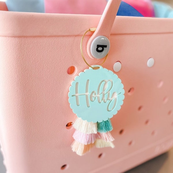 Monogram Bag Charm | Monogram Beach Tote Tag | Pool Bag Charm | Acrylic Monogram Bag Tag | Initial Monogram Keychain | Bogg Bag Charm