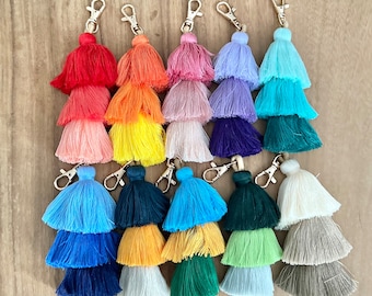 Ombre Bag Tassels with Clasp | Tri-Color Tassels | Bogg Bag Tassel | Ombre Tote Tassel | Tiered Tassels | Stacked Tassels | Large Tassel