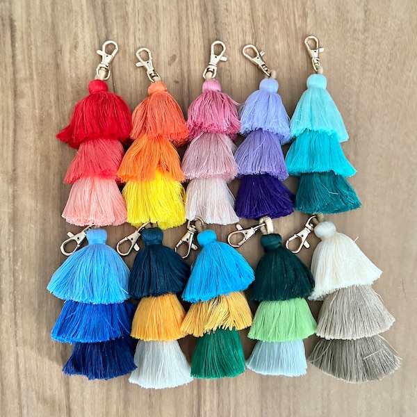 Ombre Bag Tassels with Clasp | Tri-Color Tassels | Bogg Bag Tassel | Ombre Tote Tassel | Tiered Tassels | Stacked Tassels | Large Tassel