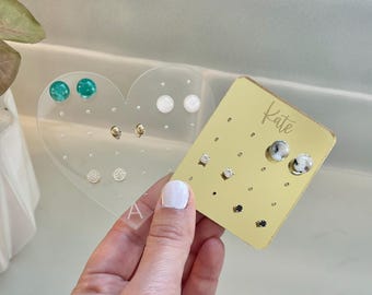 Personalized Travel Earring Holder | Mini Acrylic Earring Card | Jewelry Organizer |  Heart Earring Organizer  | Hoop Earring Holder