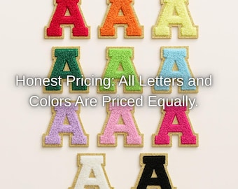 Chenille Varsity Letter Patch with Gold Glitter Trim | Adhesive Letter Patch | Stick On Letter Patch | Patches for Bags | Birthday Patches
