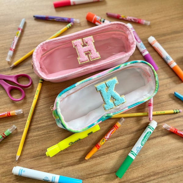 Personalized Pencil Case | Clear Front Pencil Case with Initials | Makeup Case with Letters | Monogram Travel bag | Back 2 School