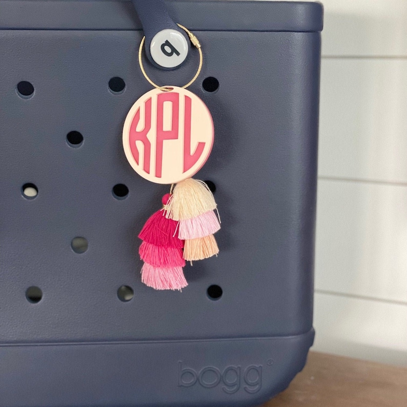 Monogram Bag Charm | Monogram Beach Tote Tag | Pool Bag Charm | Acrylic Monogram Bag Tag | Initial Monogram Keychain | Bogg Bag Charm 