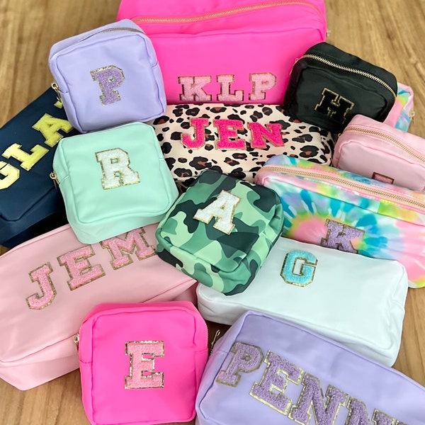 Nylon Bag with Chenille Letter Patches | DIY Dupe | Cosmetic Bag | Make Up Bag | Nylon Bag | Brides Bag | Travel Toiletry bag | Bachelorette