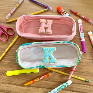 Personalized Pencil Case | Clear Front Pencil Case with Initials | Makeup Case with Letters | Monogram Travel bag | Back to School Patch Bag