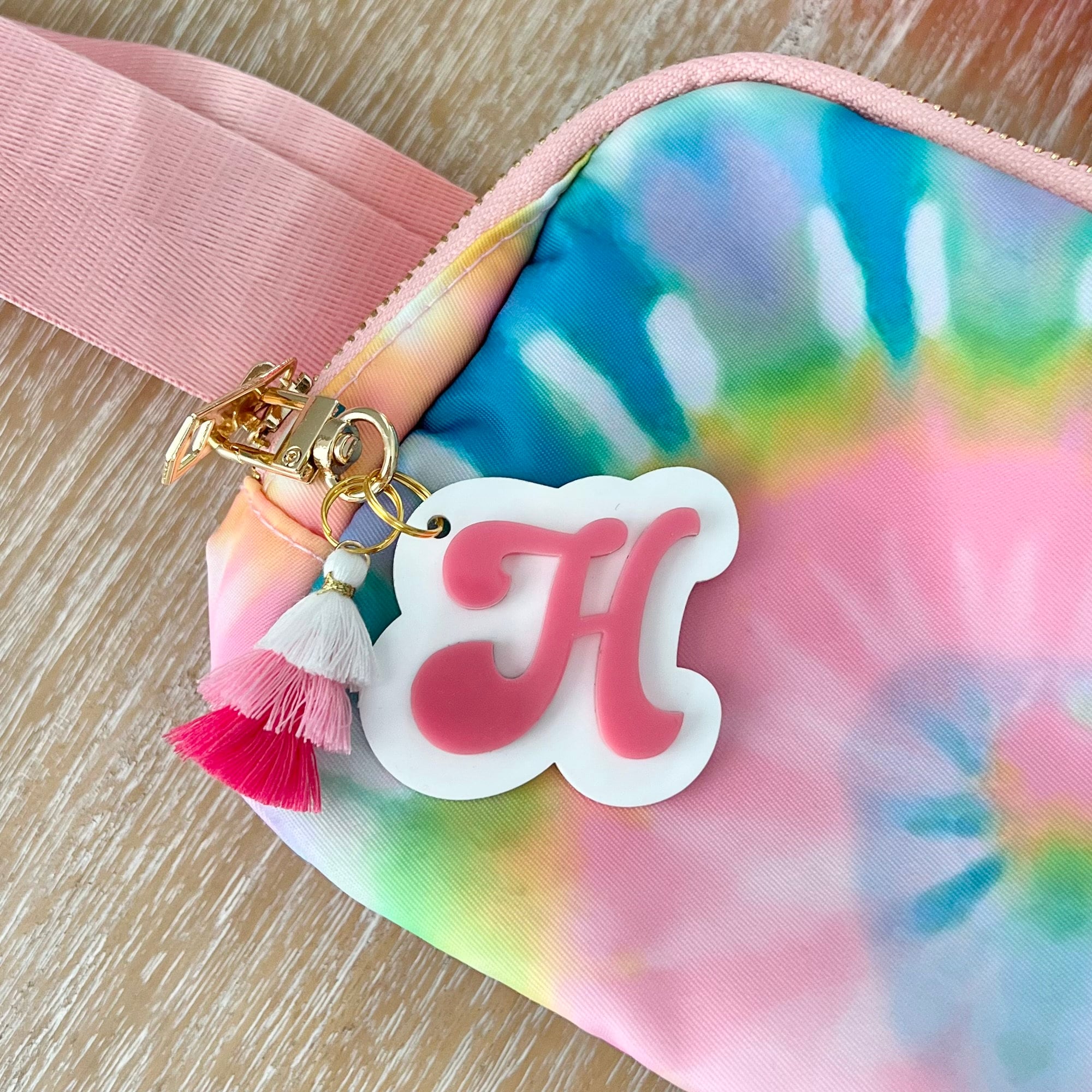 Pastel Tie Dye, Pastel Keychain, A-Z Resin Letter, Tassel, Initial