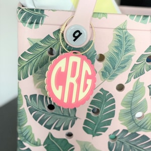 Monogram Bag Charm | Monogram Beach Tote Tag | Pool Bag Charm | Acrylic Monogram Bag Tag | Initial Monogram Keychain | Bogg Bag Charm