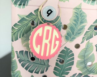 Monogram Bag Charm | Monogram Beach Tote Tag | Pool Bag Charm | Acrylic Monogram Bag Tag | Initial Monogram Keychain | Bogg Bag Charm