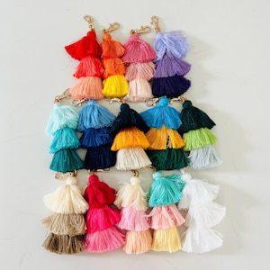 Ombre Bag Tassels with Clasp | Tri-Color Tassels | Bogg Bag Tassel | Ombre Tote Tassel | Tiered Tassels | Stacked Tassels | Large Tassel
