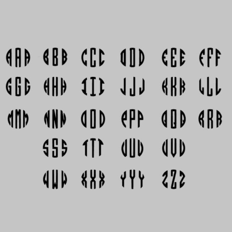 May include: A chart of the alphabet in black, with each letter repeated three times in a circle. The letters are in a sans-serif font.