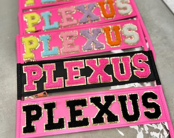 Custom Clear PVC Pouches with Chenille Patches | Branded Business Gifts for Plexus Sellers & Events | Business Gifts| Reach Goals or Targets