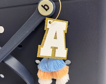 Varsity Letter Bag Tag | Personalized Bag Tag | Bogg Bag Tassel | Beach Tote Tag | Monogram Bag Charm | Varsity Letter Keychain | Tassels