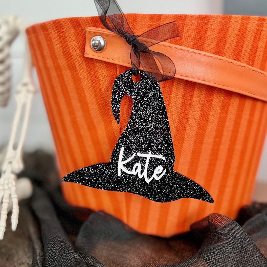 Halloween Candy Bag Name Tag Personalized Kids Trick or Treating Name Tag Ghost Tag Treat Bag