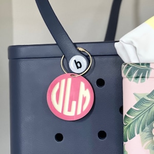 Monogram Bag Charm | Monogram Beach Tote Tag | Pool Bag Charm | Acrylic Monogram Bag Tag | Initial Monogram Keychain | Bogg Bag Charm