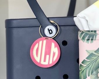 Monogram Bag Charm | Monogram Beach Tote Tag | Pool Bag Charm | Acrylic Monogram Bag Tag | Initial Monogram Keychain | Bogg Bag Charm