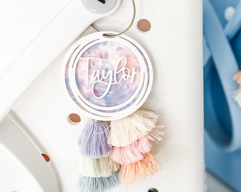 Tie Dye Initial Bag Charm | Name Beach Tote Tag | Tie Dye Bag Charm | Acrylic Name Keychain | Bogg Bag Tag Tassel | Bogg Bag Name Charm