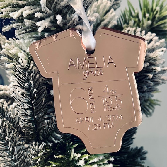 Baby's First Christmas | Baby Ornament | Birth Statistic Ornament | Birth Information Ornament | Baby Keepsake Ornament | Onesie Ornament