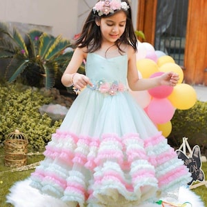 New Floral stylish flare kids Girls knee length dress