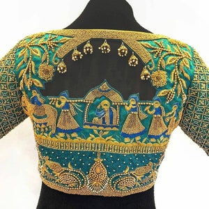 Ethnic-Traditional Indian Wear Maggam Work Blue Bridal Blouse image 3