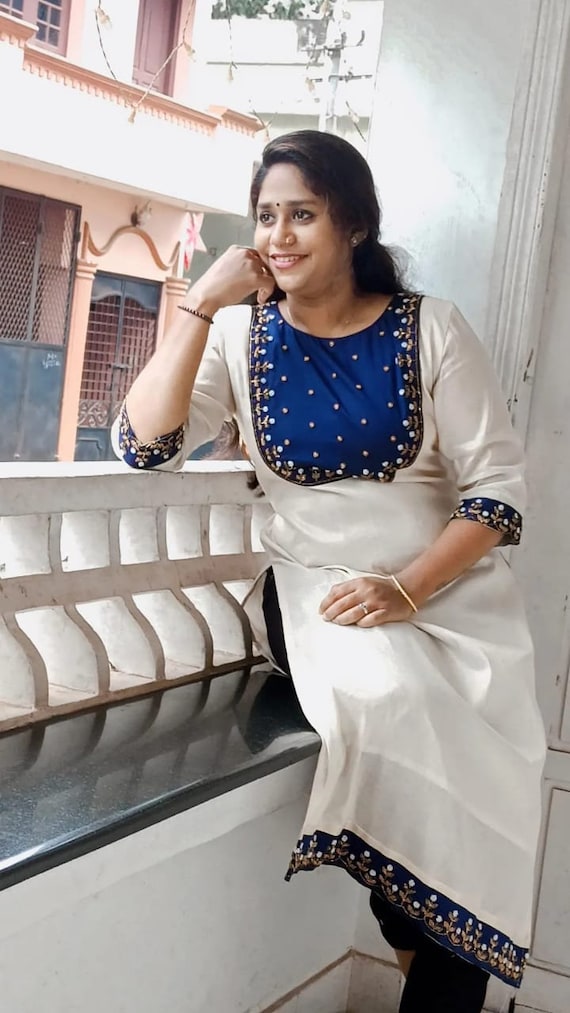 Southloom Kerala Pure Cotton Salwar Top / Kurti with Blue and Copper K –  Southloom Handmade and Organics
